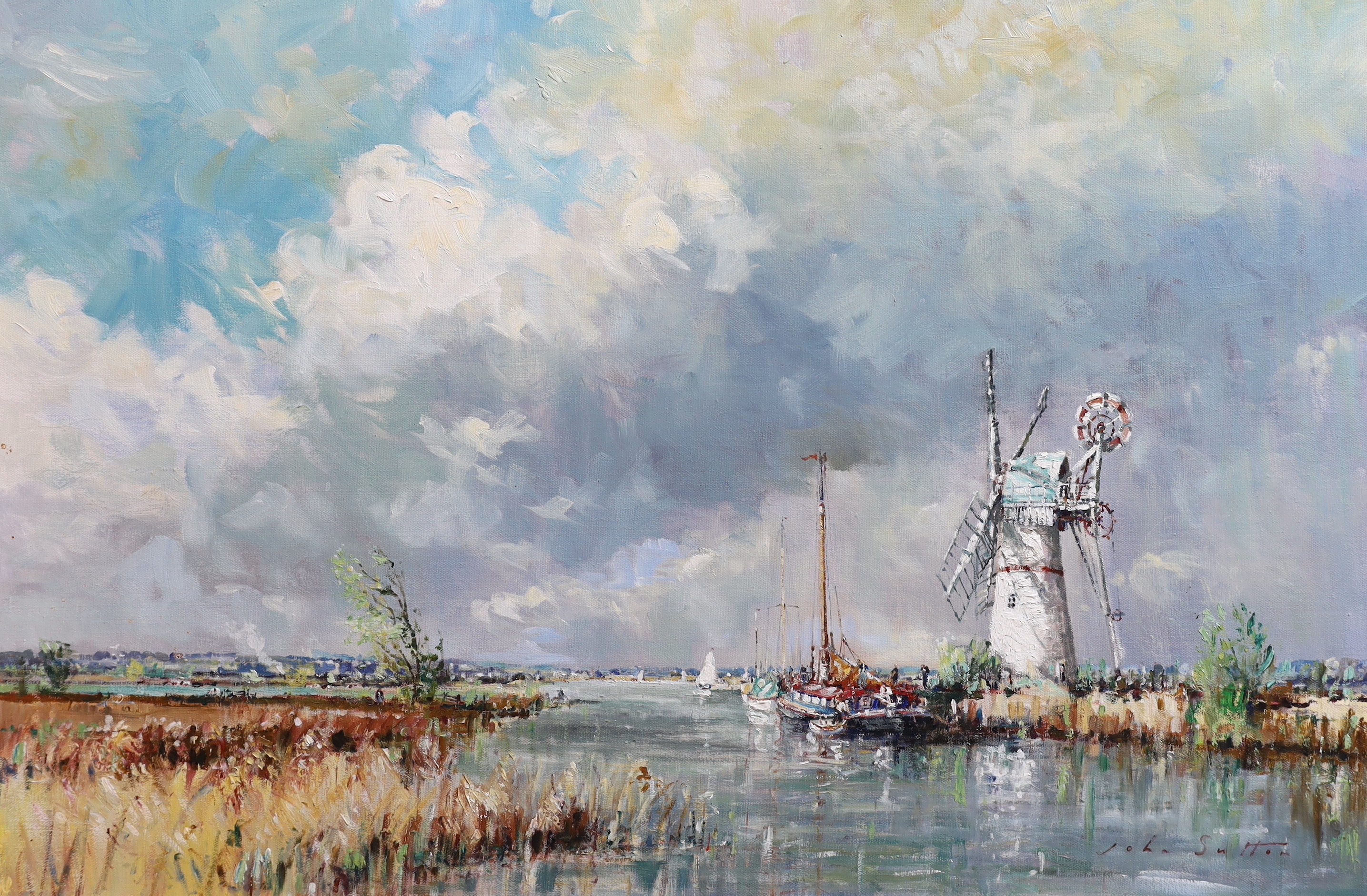 John Sutton (b.1935), 'Early Spring, Thurne', oil on canvas, 50 x 76cm